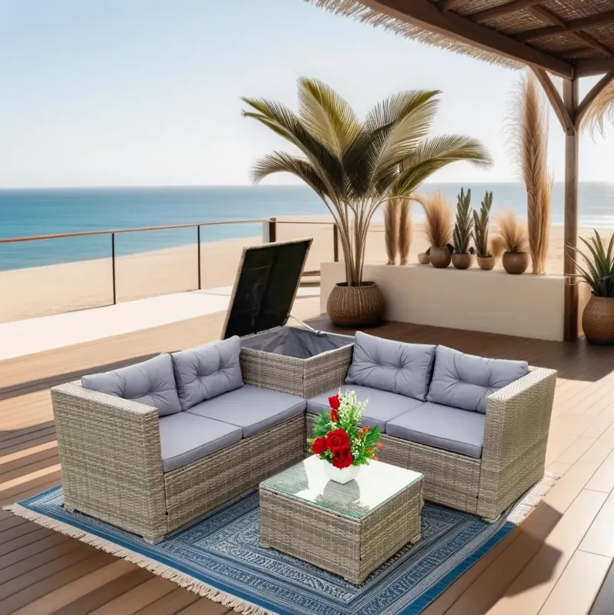 Streamdale 4-Piece Wicker Patio Sofa Set with Storage