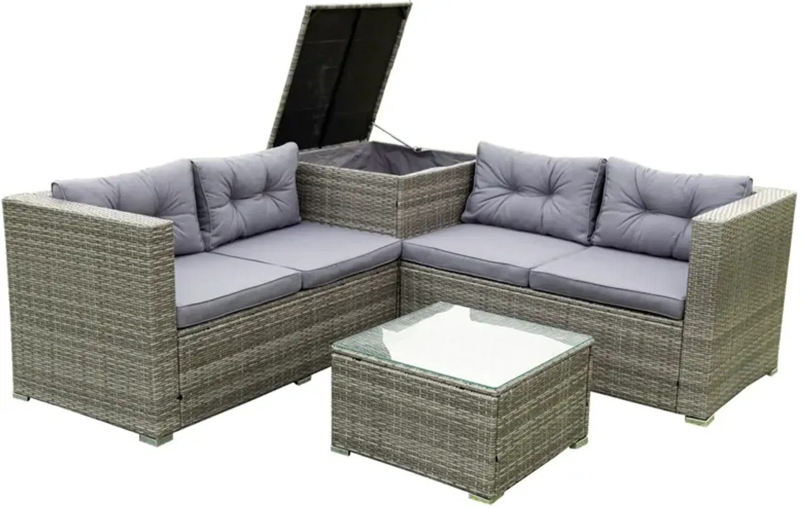 4 Piece Patio Sectional Wicker Rattan Outdoor Furniture Sofa Set With Storage Box