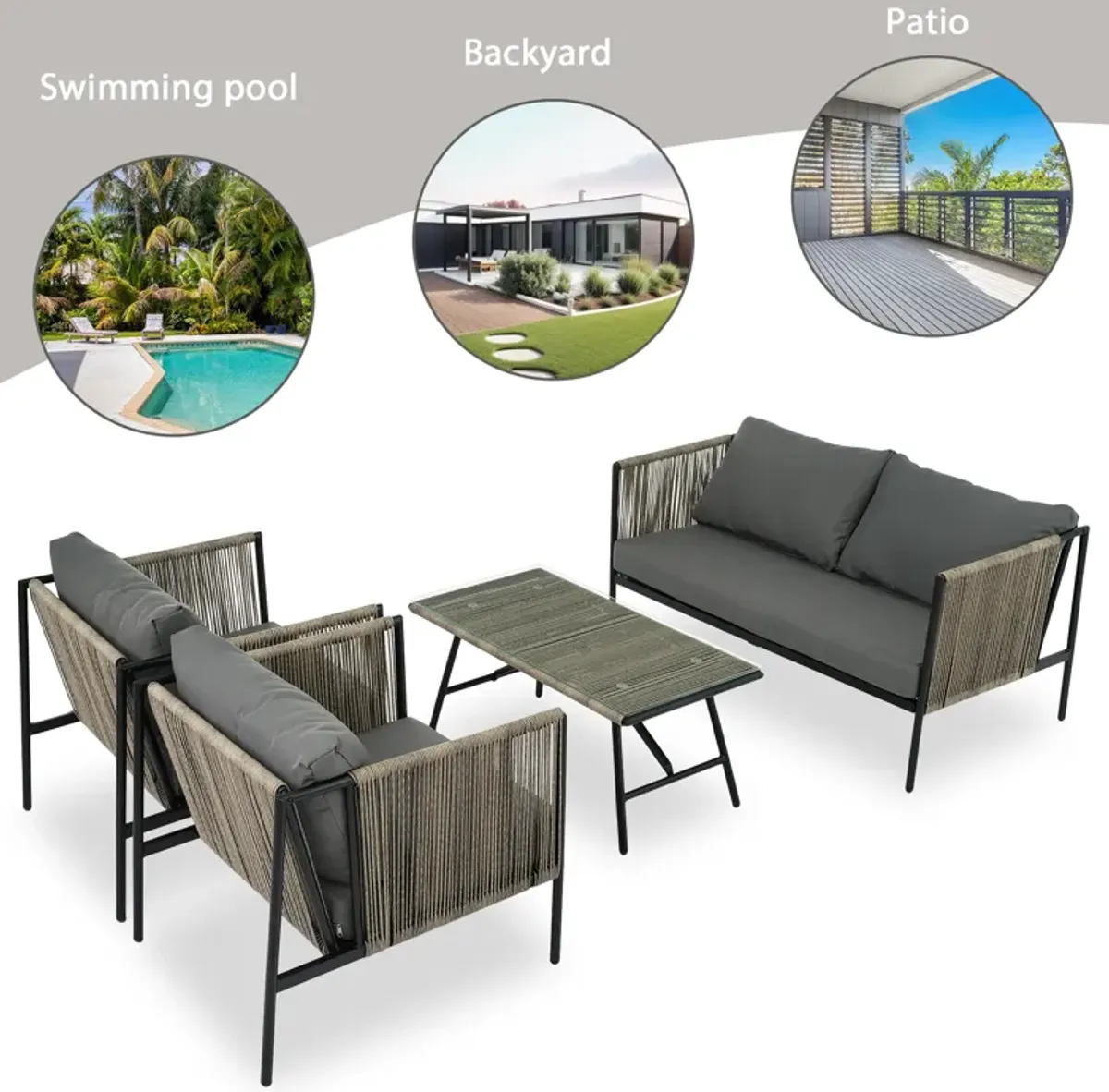 Merax Outdoor Rope Sofa Set  4 Pieces