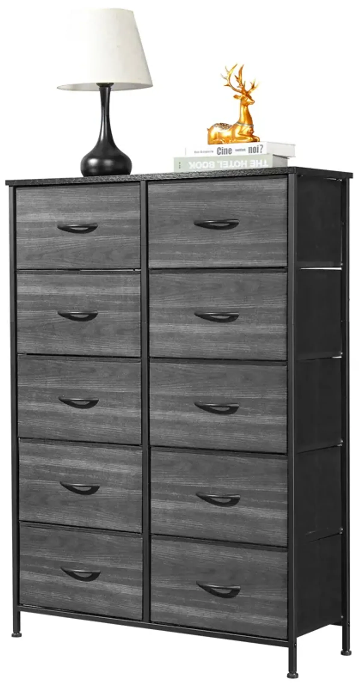 10-Drawer Non-Woven Storage Cabinet, Cationic Cloth Surface, Black Wood Grain and Iron Frame