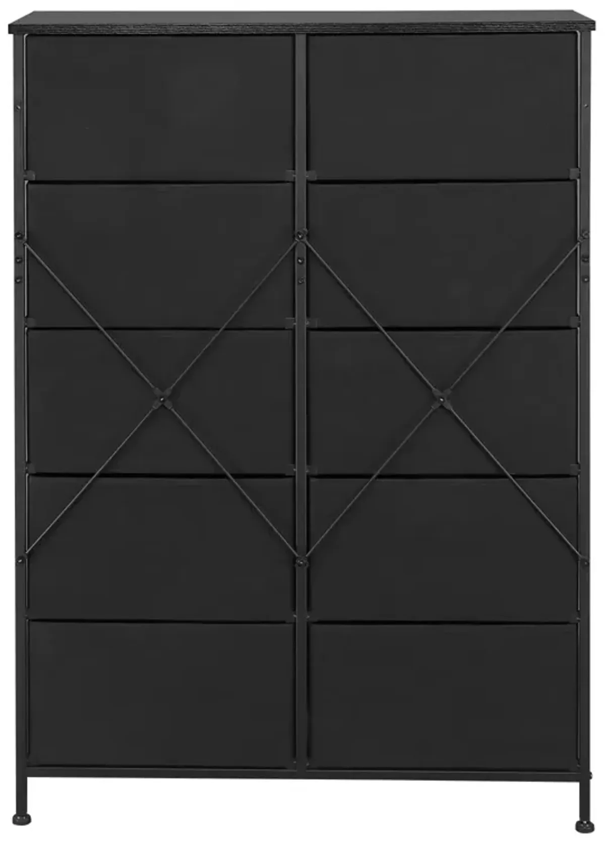 10-Drawer Non-Woven Storage Cabinet, Cationic Cloth Surface, Black Wood Grain and Iron Frame