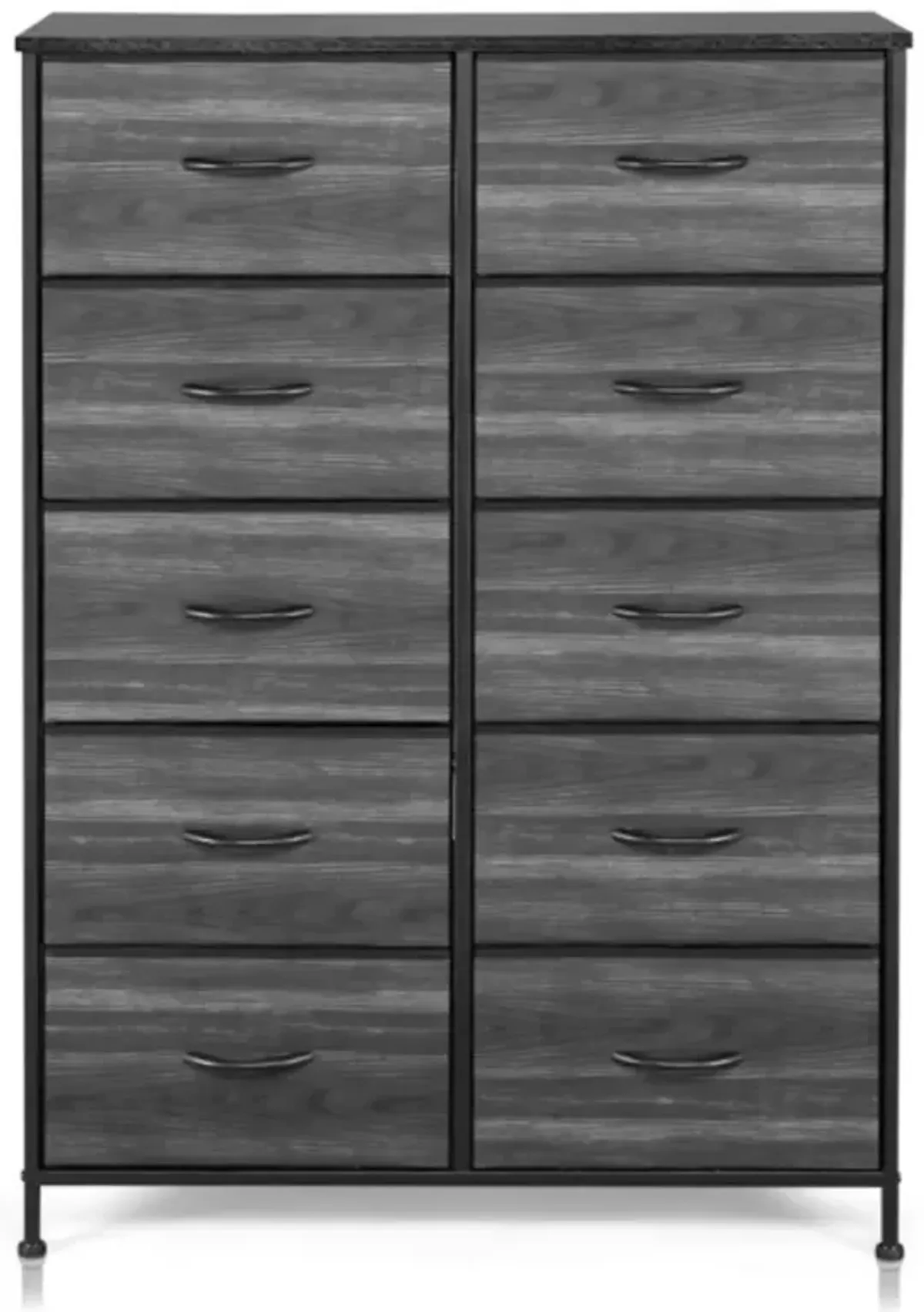 10-Drawer Non-Woven Storage Cabinet, Cationic Cloth Surface, Black Wood Grain and Iron Frame