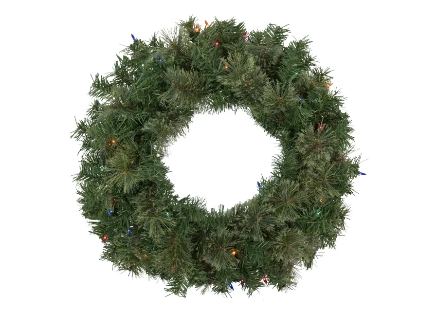 Pre-Lit Oregon Cashmere Pine Artificial Christmas Wreath  24-Inch  Multi Lights