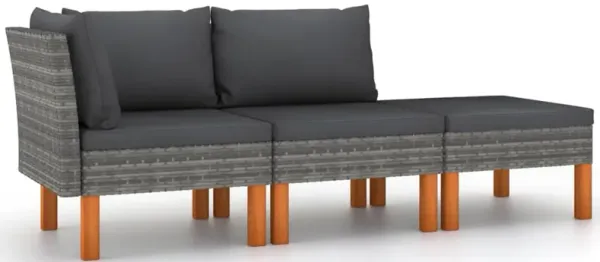 Reem Outdoor 3pc Modular Sofa Set, Gray Poly Rattan Frame, Polyester - Benzara