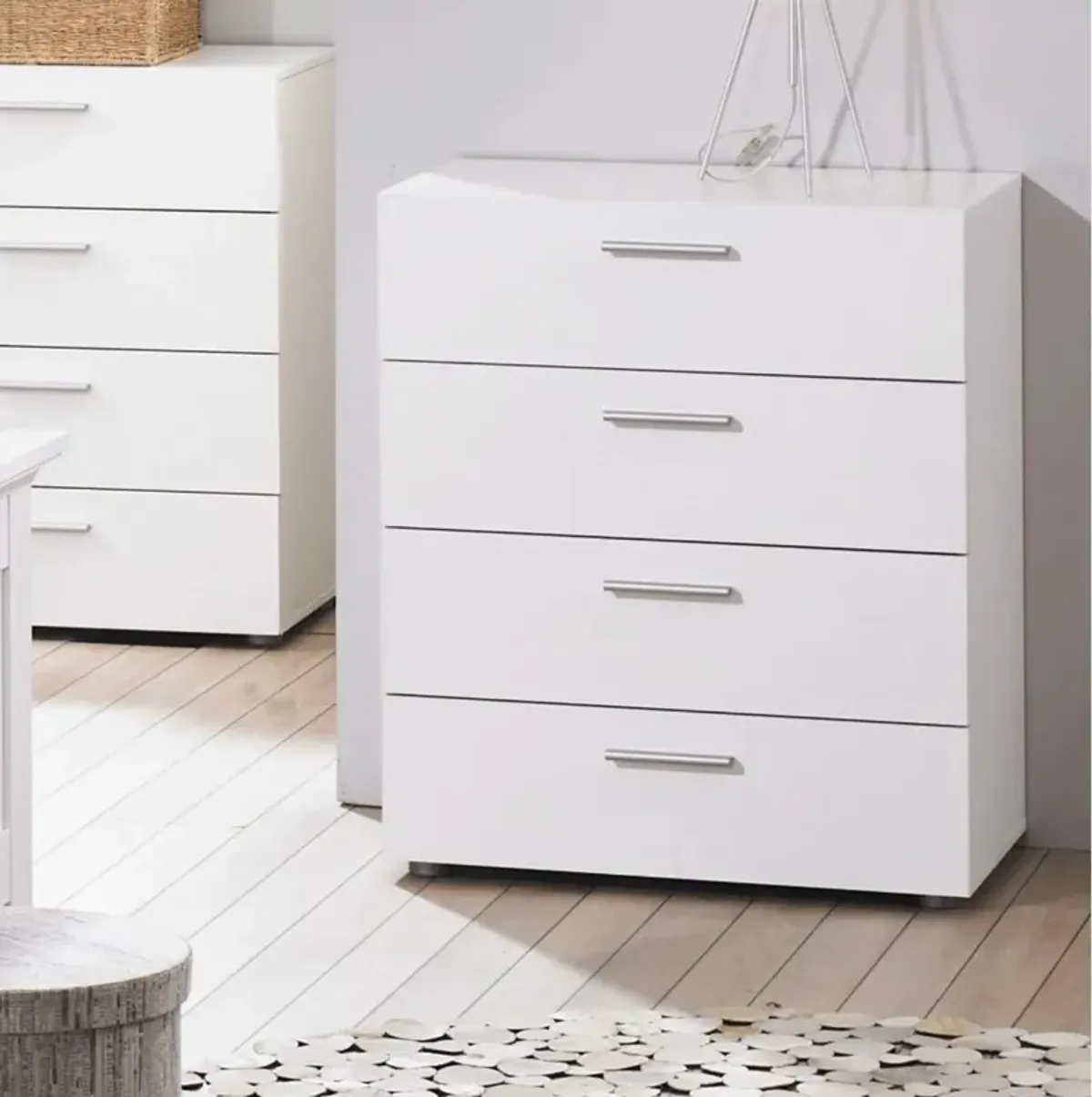 Hivvago Contemporary Style White 4 Drawer Bedroom Bureau Storage Chest