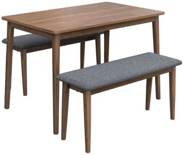 3-Piece Modern Dining Set, Walnut/Grey, Seats 4