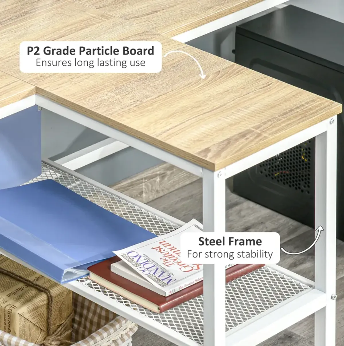 HOMCOM 83" Two Person Computer Desk with 2 Storage Shelves, Double Desk Workstation with Book Shelf, Long Desk Table for Home Office, Natural