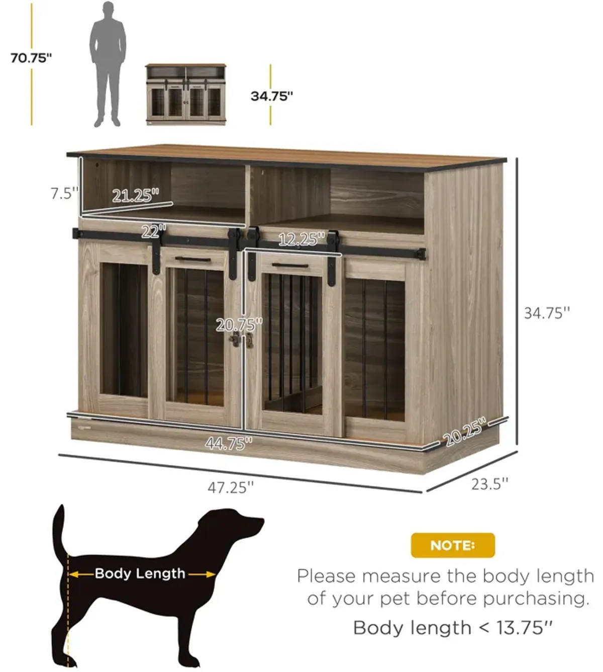 Oak Pet Furniture: 2-in-1 Dog Crate End Table with Sliding Doors