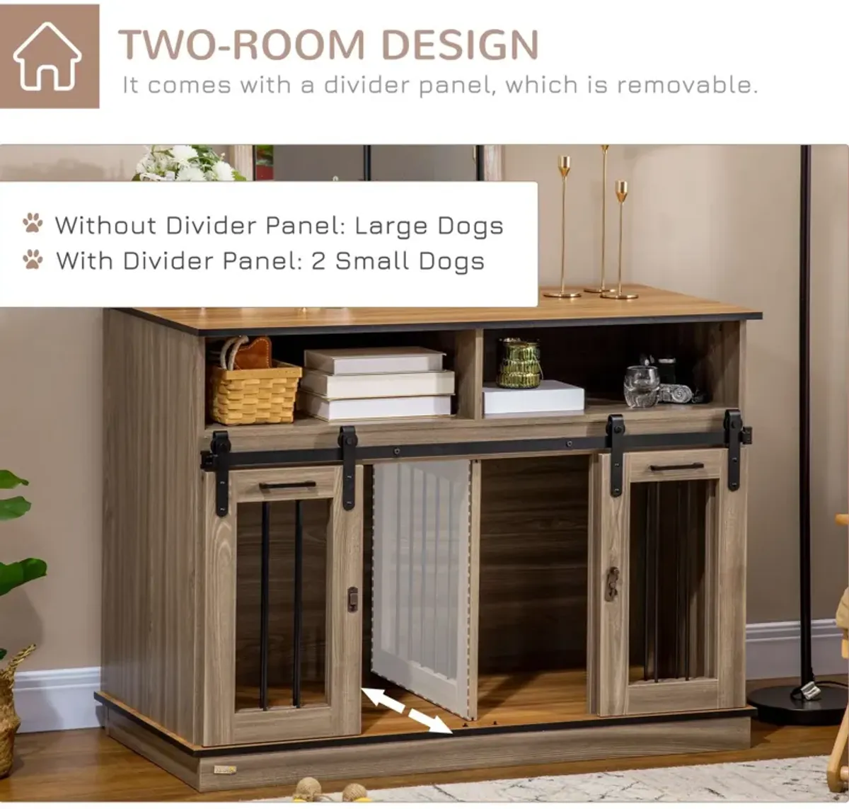 Oak Pet Furniture: 2-in-1 Dog Crate End Table with Sliding Doors