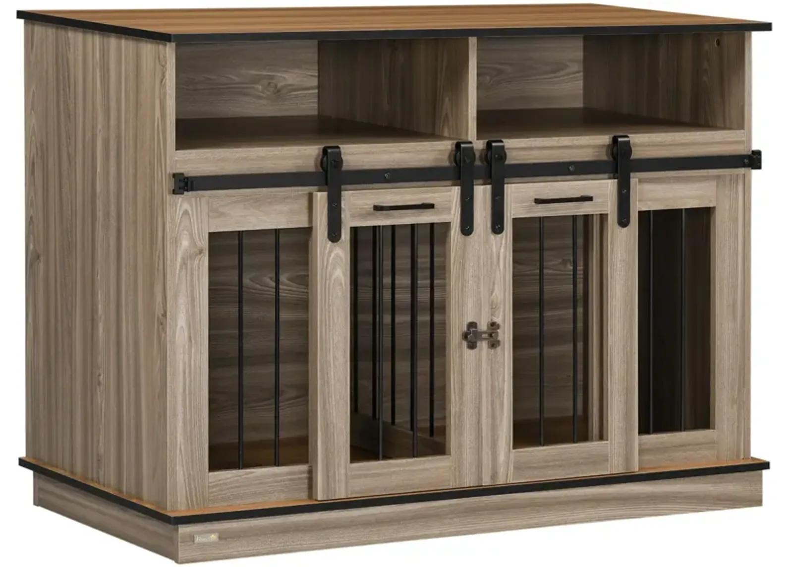 Oak Pet Furniture: 2-in-1 Dog Crate End Table with Sliding Doors