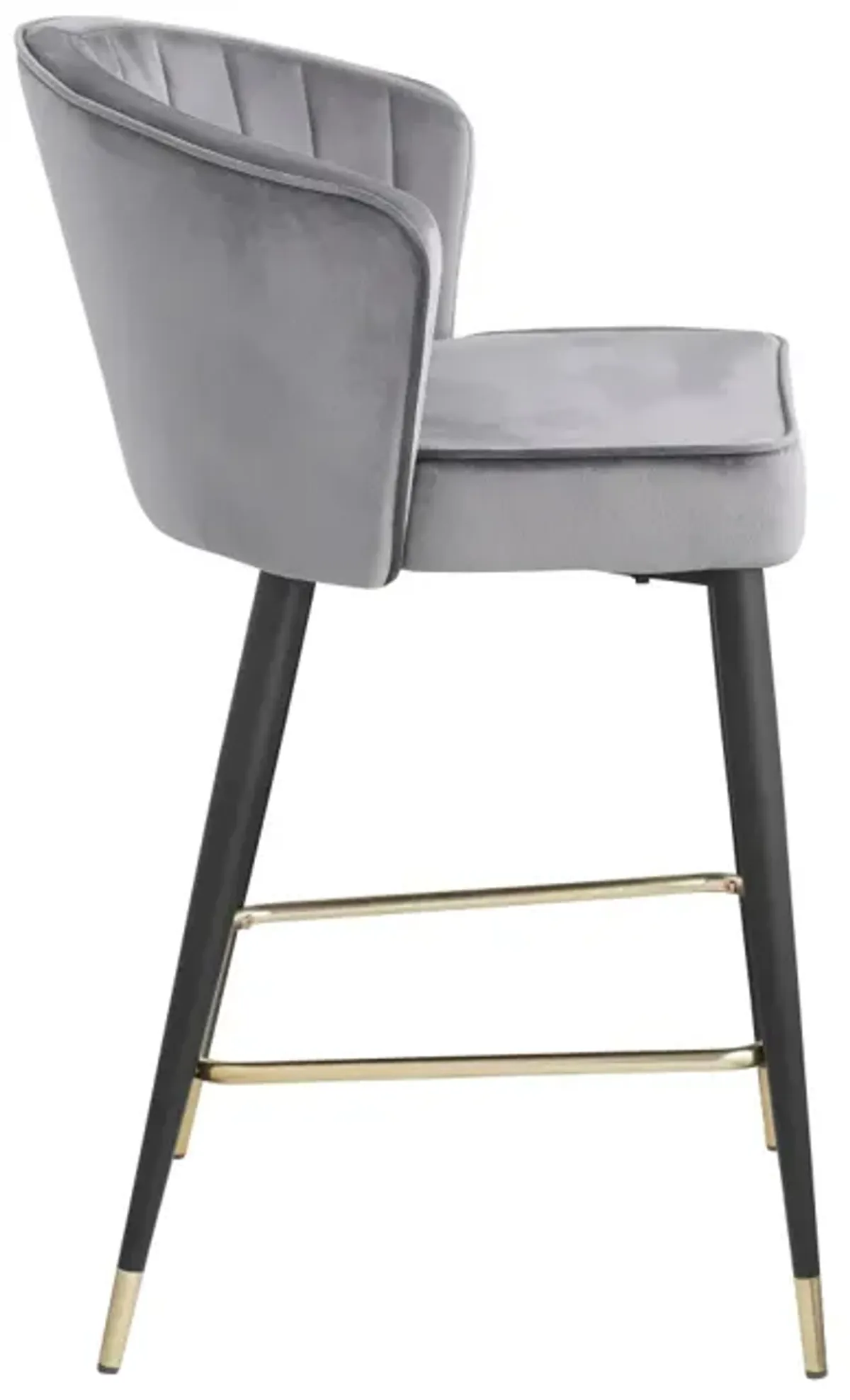 Gray Velvet Counter Height Stool with Gold Tipped Legs