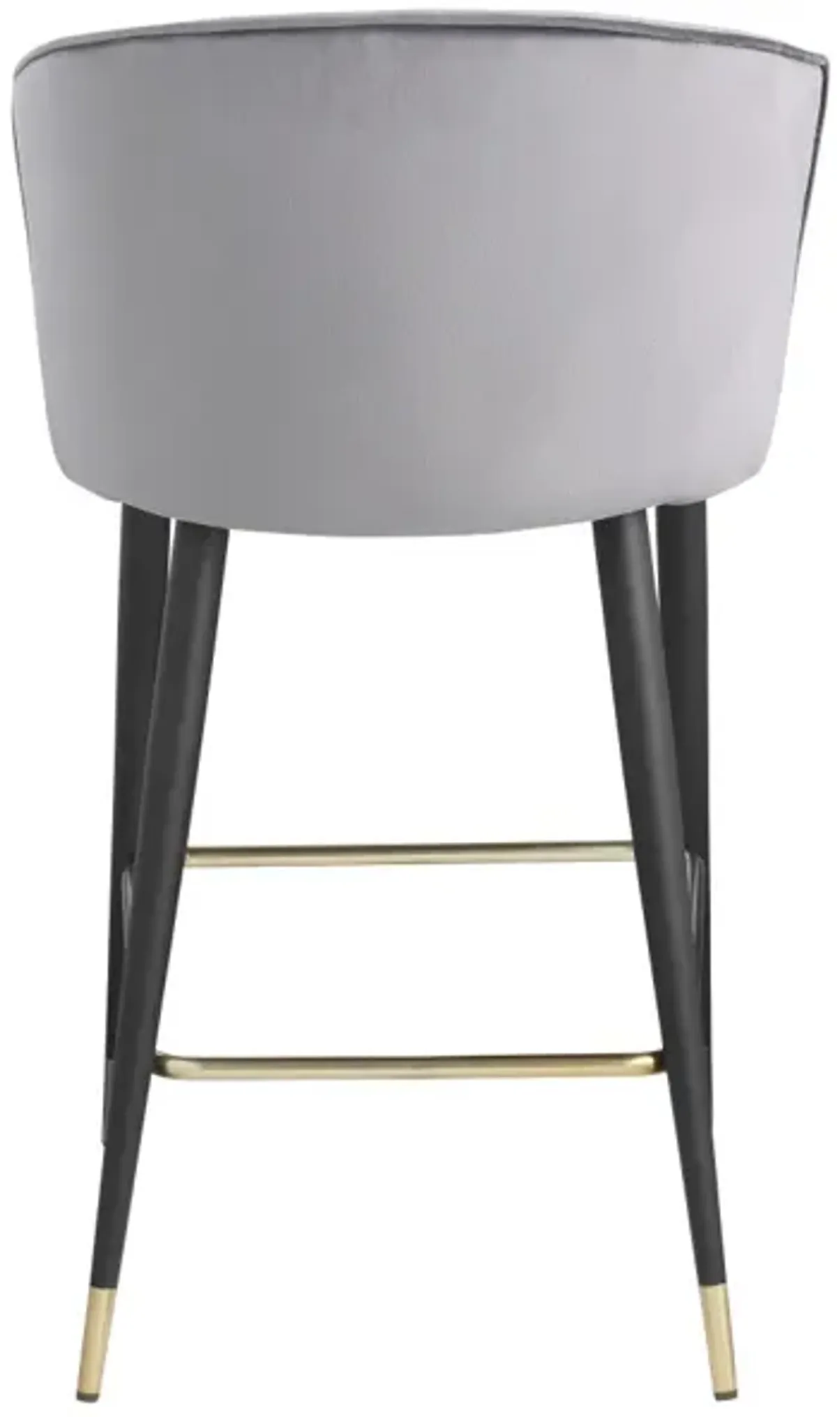 Gray Velvet Counter Height Stool with Gold Tipped Legs