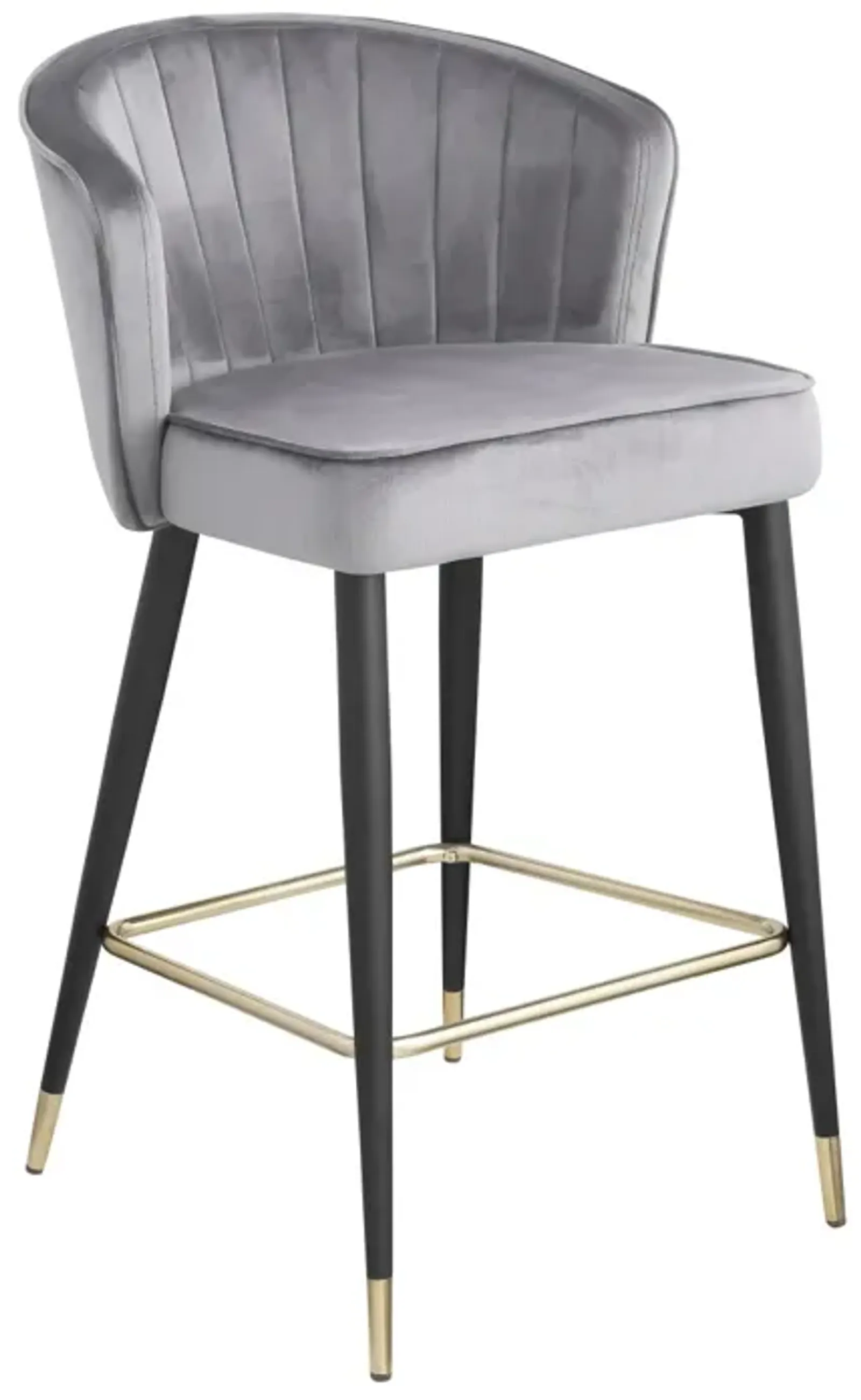 Gray Velvet Counter Height Stool with Gold Tipped Legs