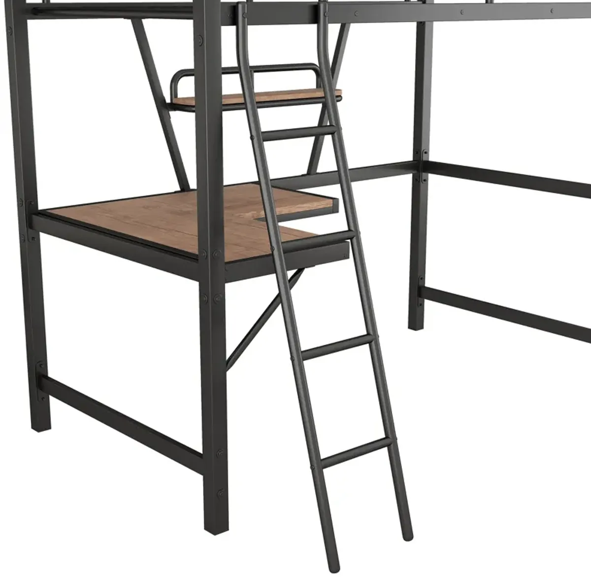 Merax Metal Frame Loft Bed with Desk and Shelf