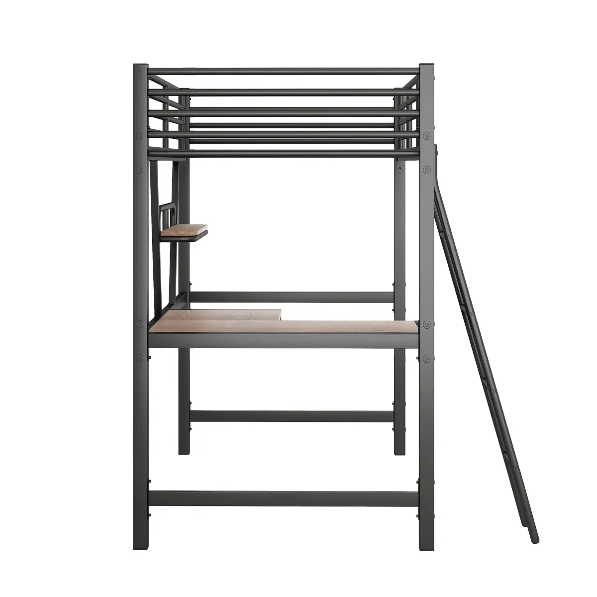 Merax Metal Frame Loft Bed with Desk and Shelf