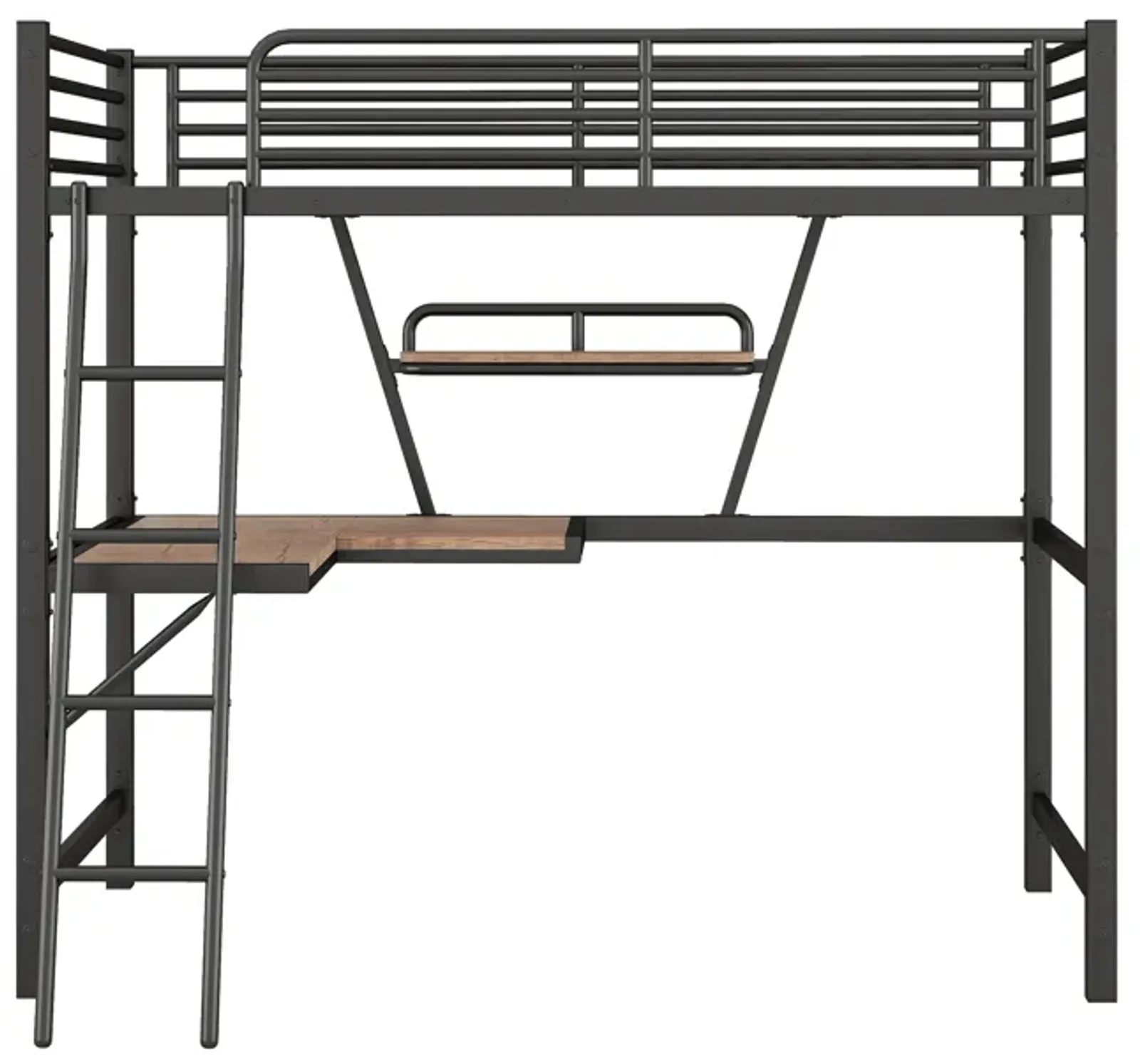 Merax Metal Frame Loft Bed with Desk and Shelf