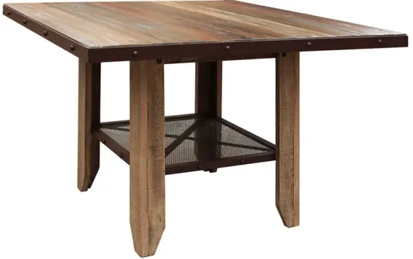 Fena 52 Inch Counter Height Dining Table, Iron Mesh Shelf, Multicolor Wood - Benzara