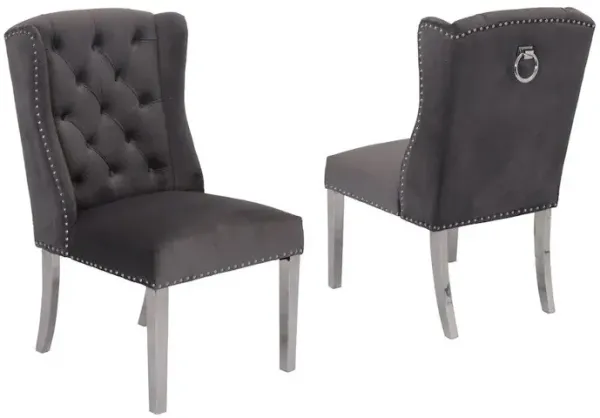 Tufted Velvet Upholstered Side Chairs Set of 2- Dark grey