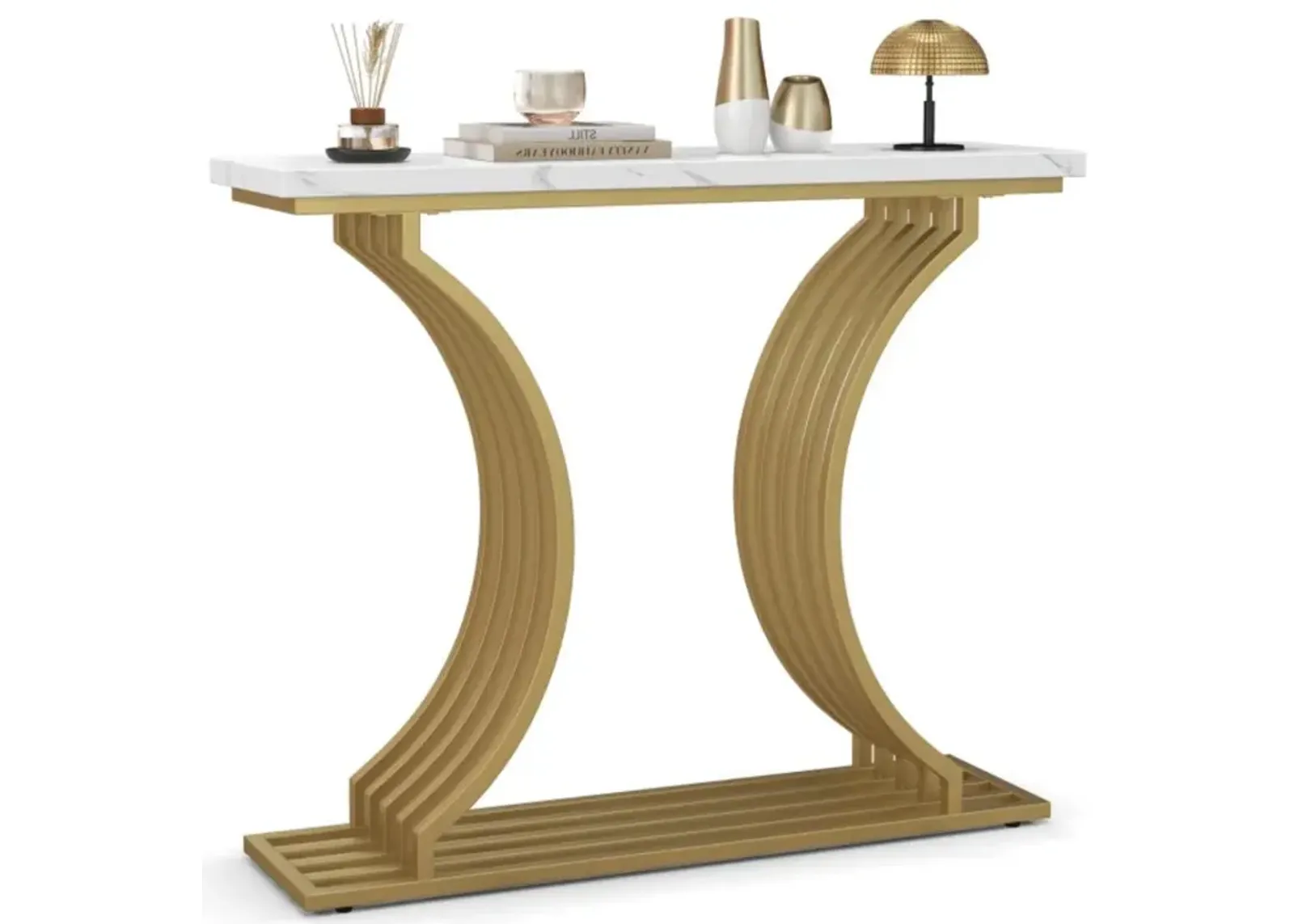 Hivvago 39-Inch Gold Entryway Table Modern Console Table with Faux Marble Tabletop