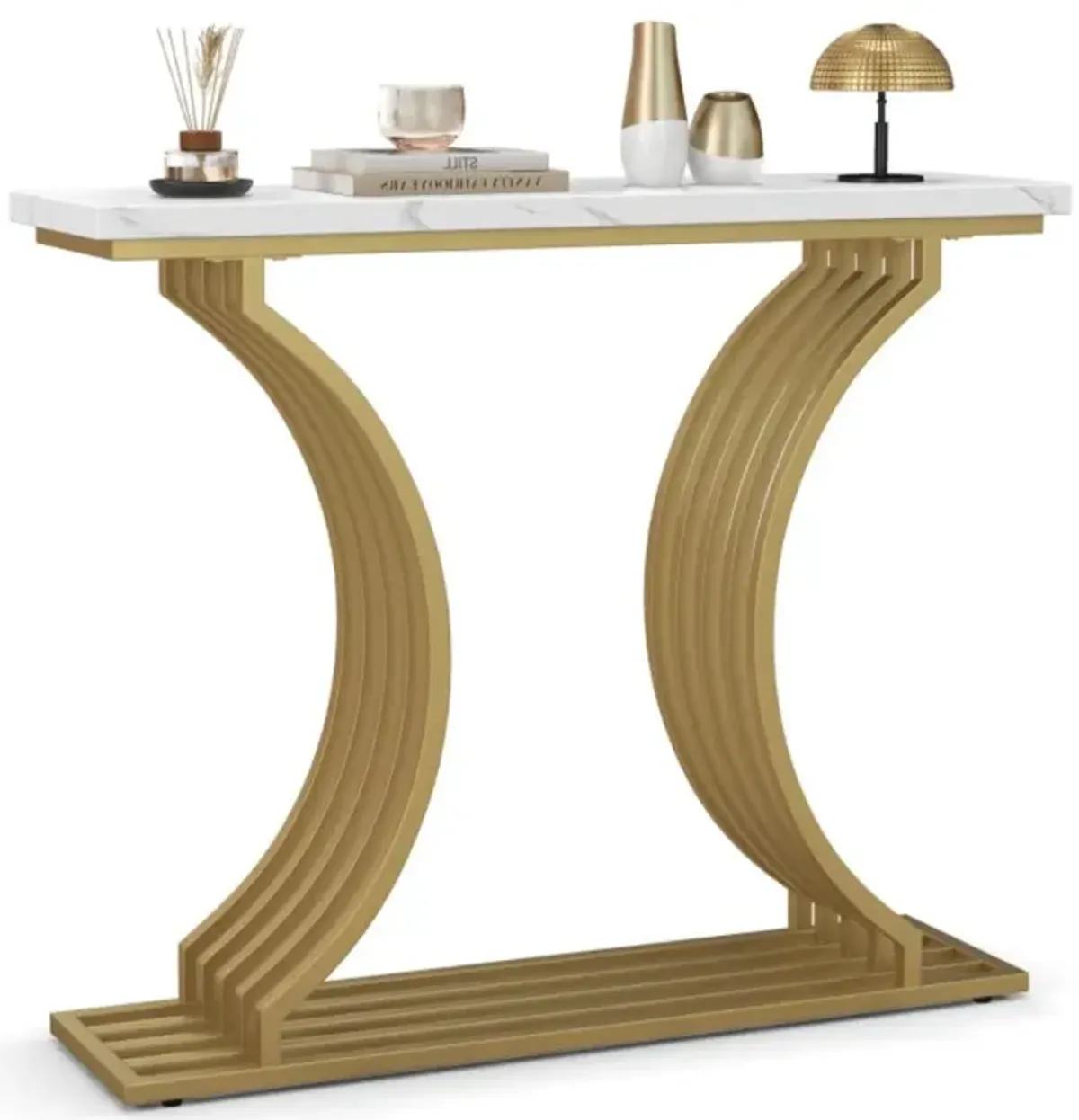 Hivvago 39-Inch Gold Entryway Table Modern Console Table with Faux Marble Tabletop