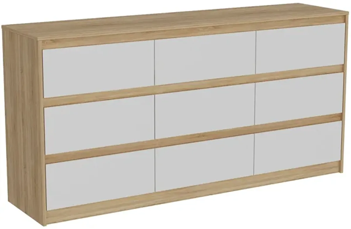 9-Drawer Natural Brown Wood Dresser Modern Style 31.5 in. H x 63 in. W x 15.7 in. D