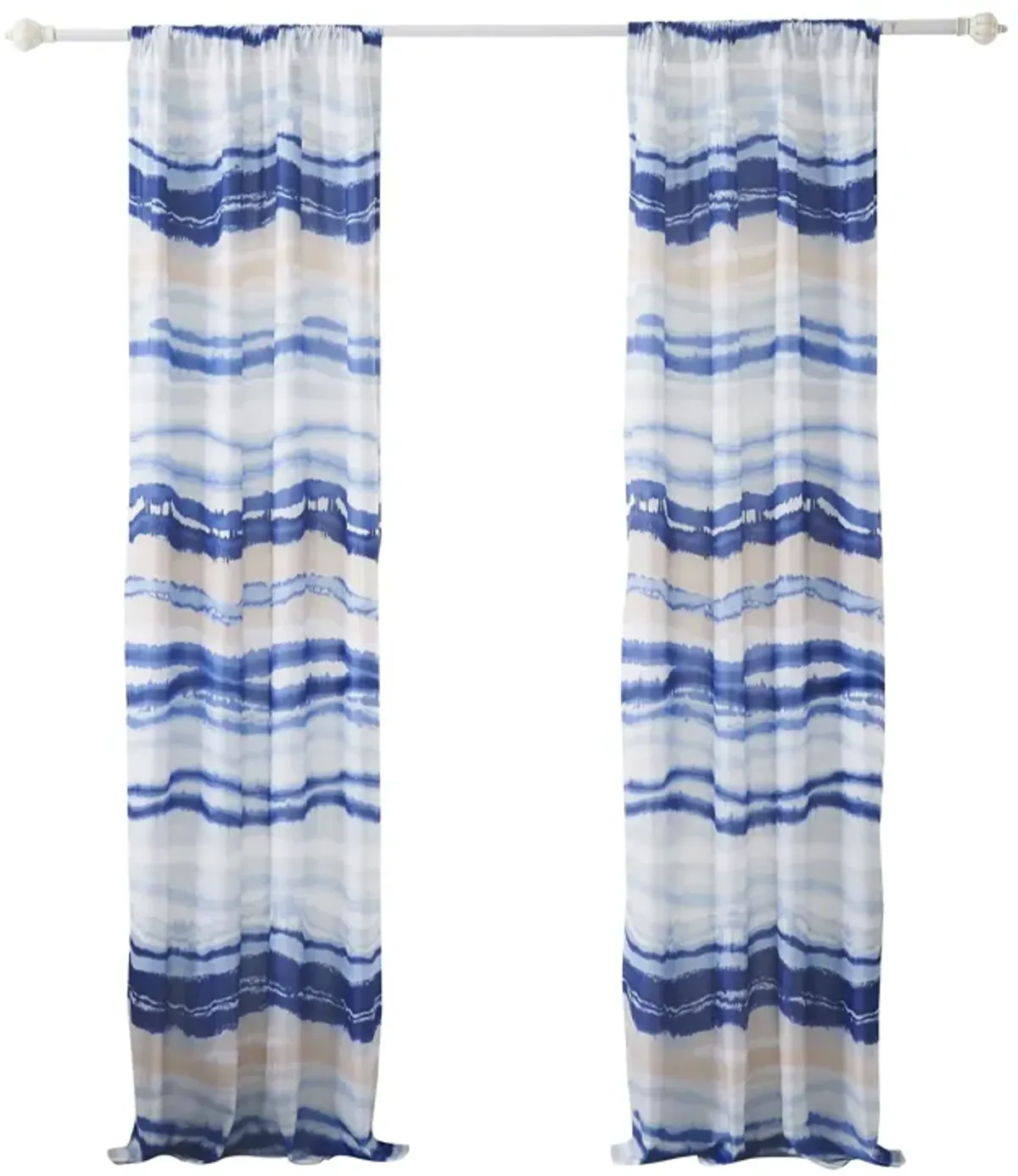 Oda 84 Inch Window Curtains, Microfiber Polyester, Blue Ocean Wave Print - Benzara