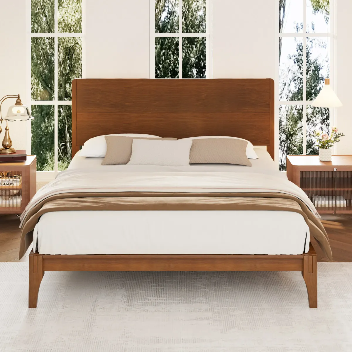 Merax Modern Bamboo Platform Bed with Headboard