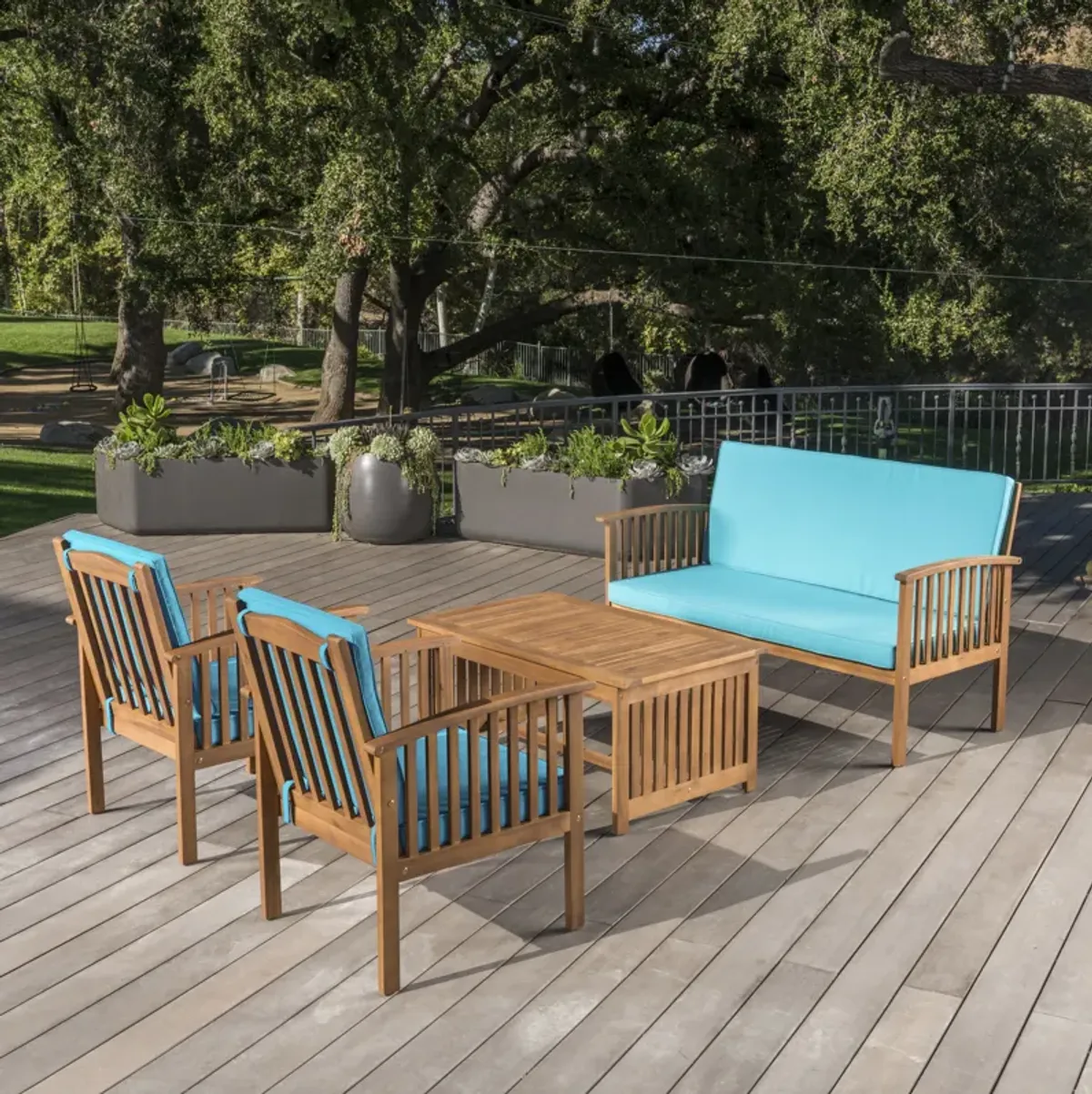 Merax Acacia Wood Sofa Table Set Outdoor Patio Chat Set