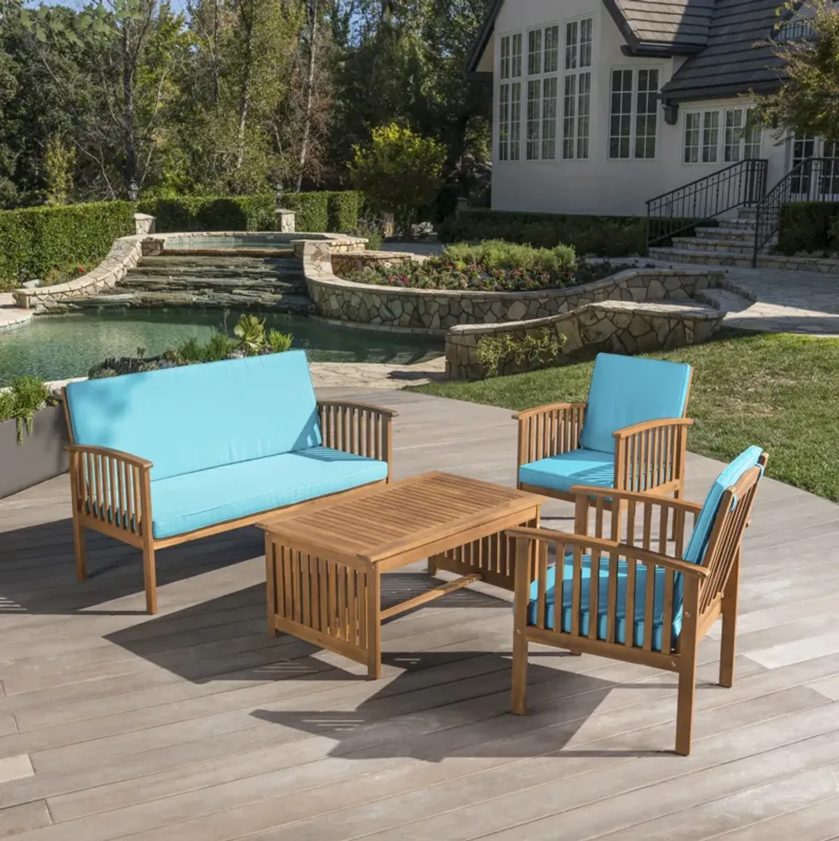 Merax Acacia Wood Sofa Table Set Outdoor Patio Chat Set