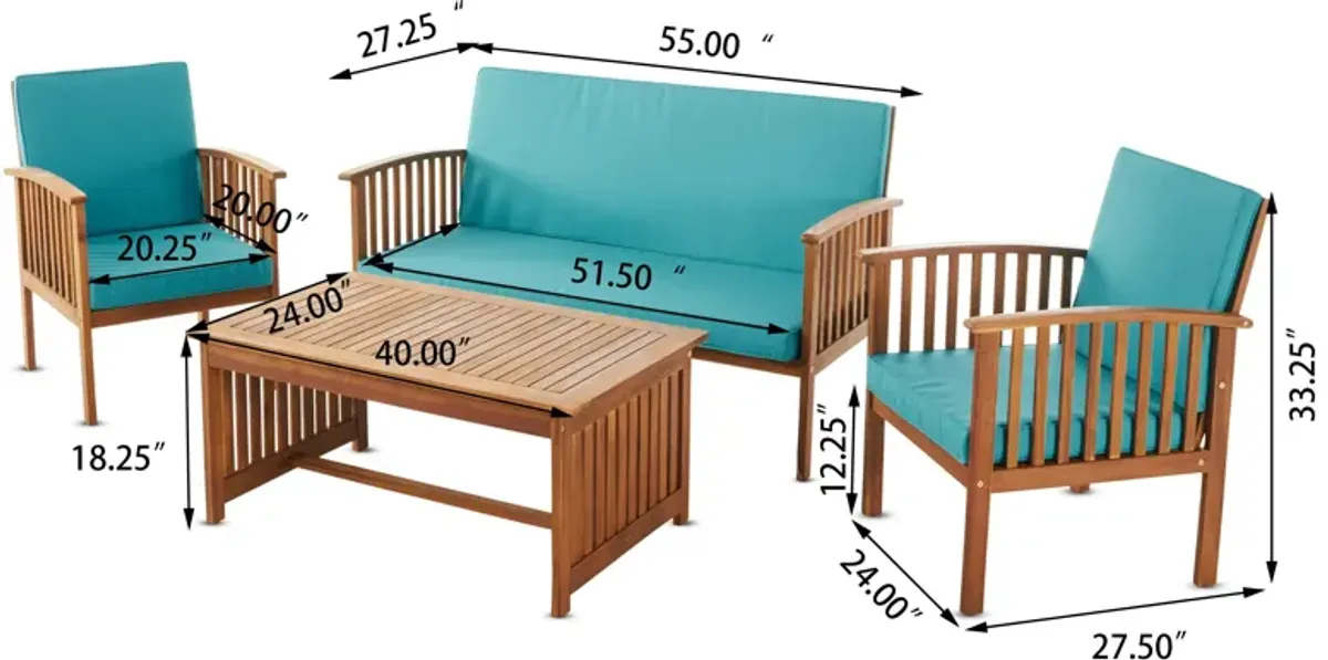 Merax Acacia Wood Sofa Table Set Outdoor Patio Chat Set