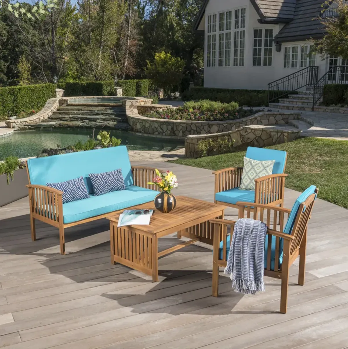 Merax Acacia Wood Sofa Table Set Outdoor Patio Chat Set