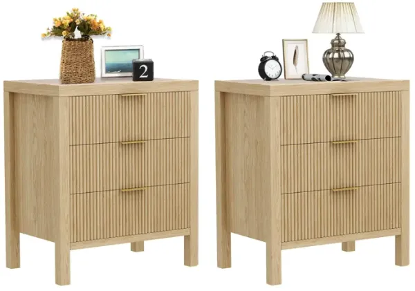 MJADUE Nightstands Set of 2, Bedside Table End Table, Modern Wooden Night Stand with 6-Drawer - Boho Tall End Table Accent Table