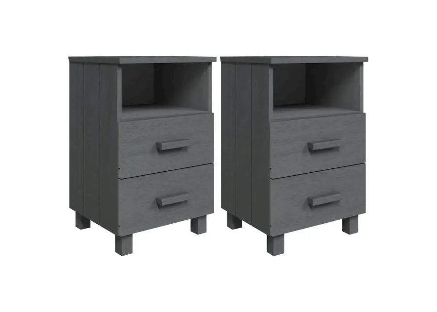 Bedside Cabinets HAMAR 2 pcs Dark Gray 15.7"x13.8"x24.4" Solid Wood