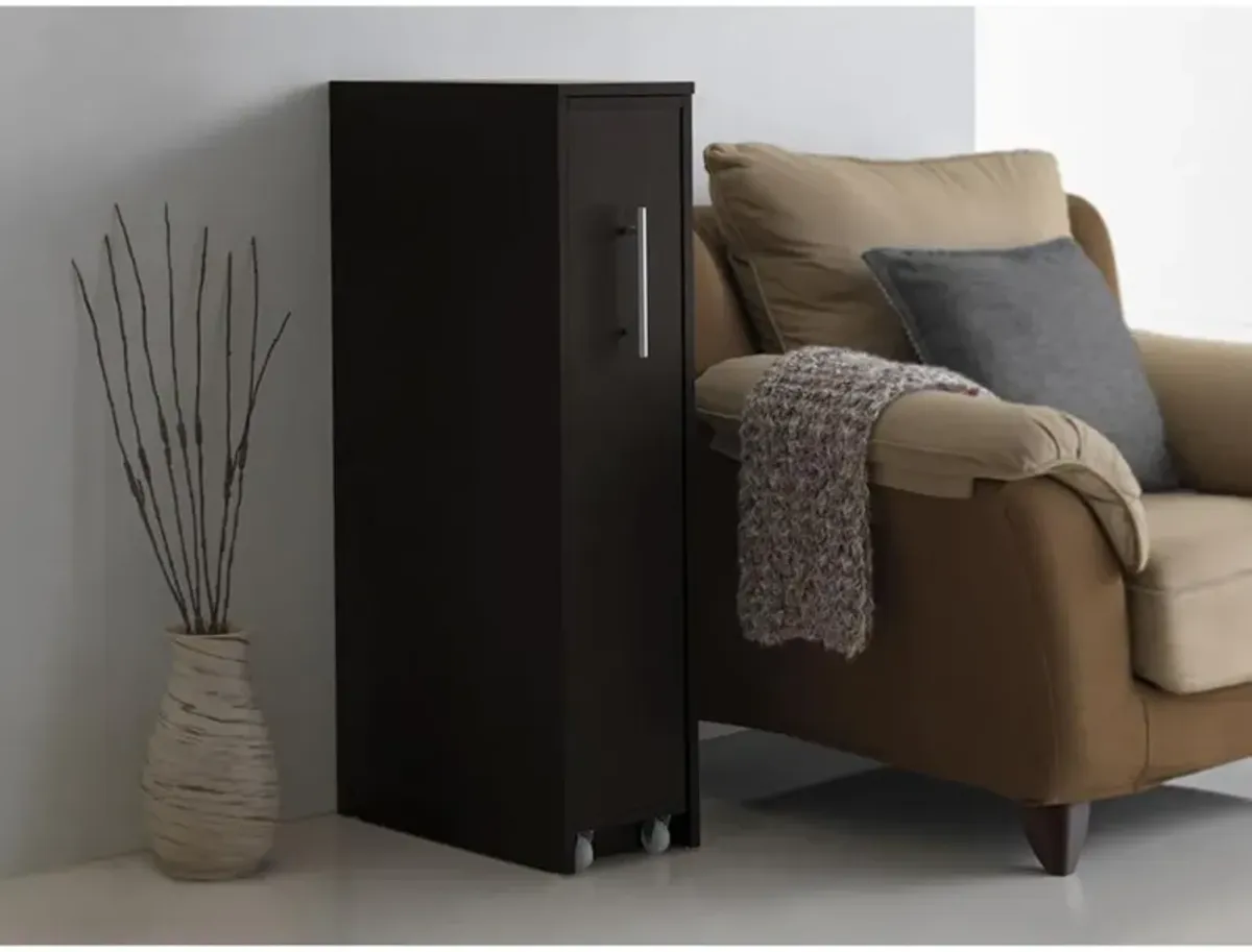 Lindo Dark Brown Wood Bookcase with One Pulled-out Door Shelving Cabinet