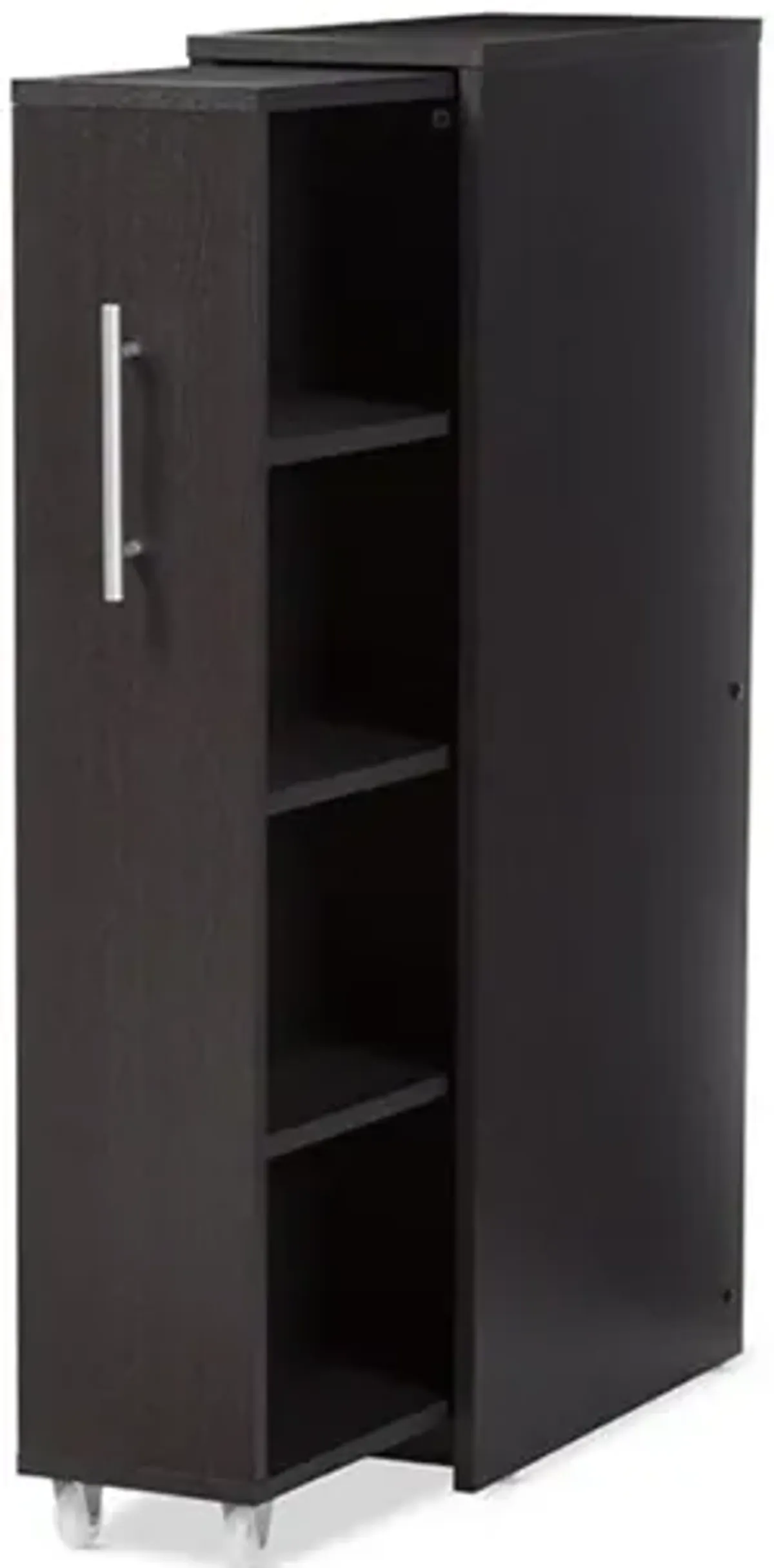 Lindo Dark Brown Wood Bookcase with One Pulled-out Door Shelving Cabinet