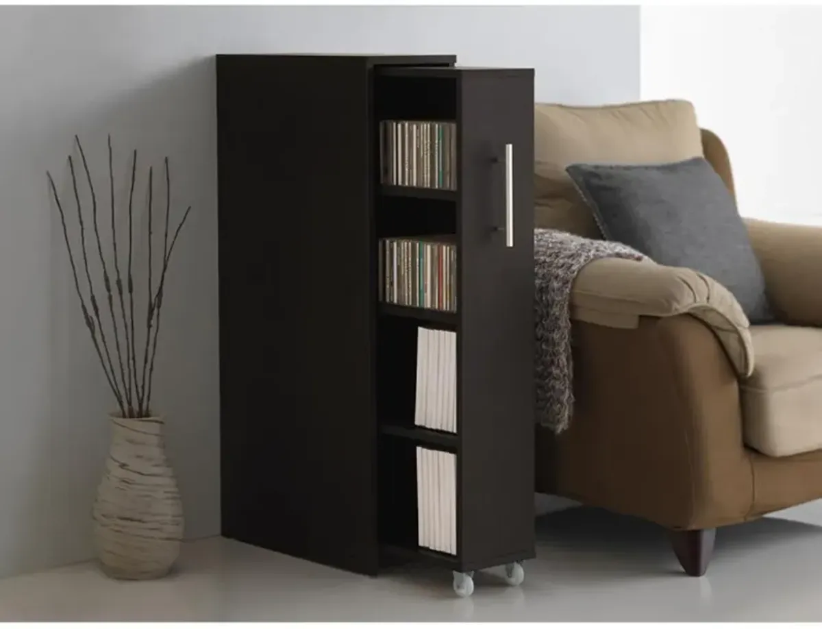 Lindo Dark Brown Wood Bookcase with One Pulled-out Door Shelving Cabinet