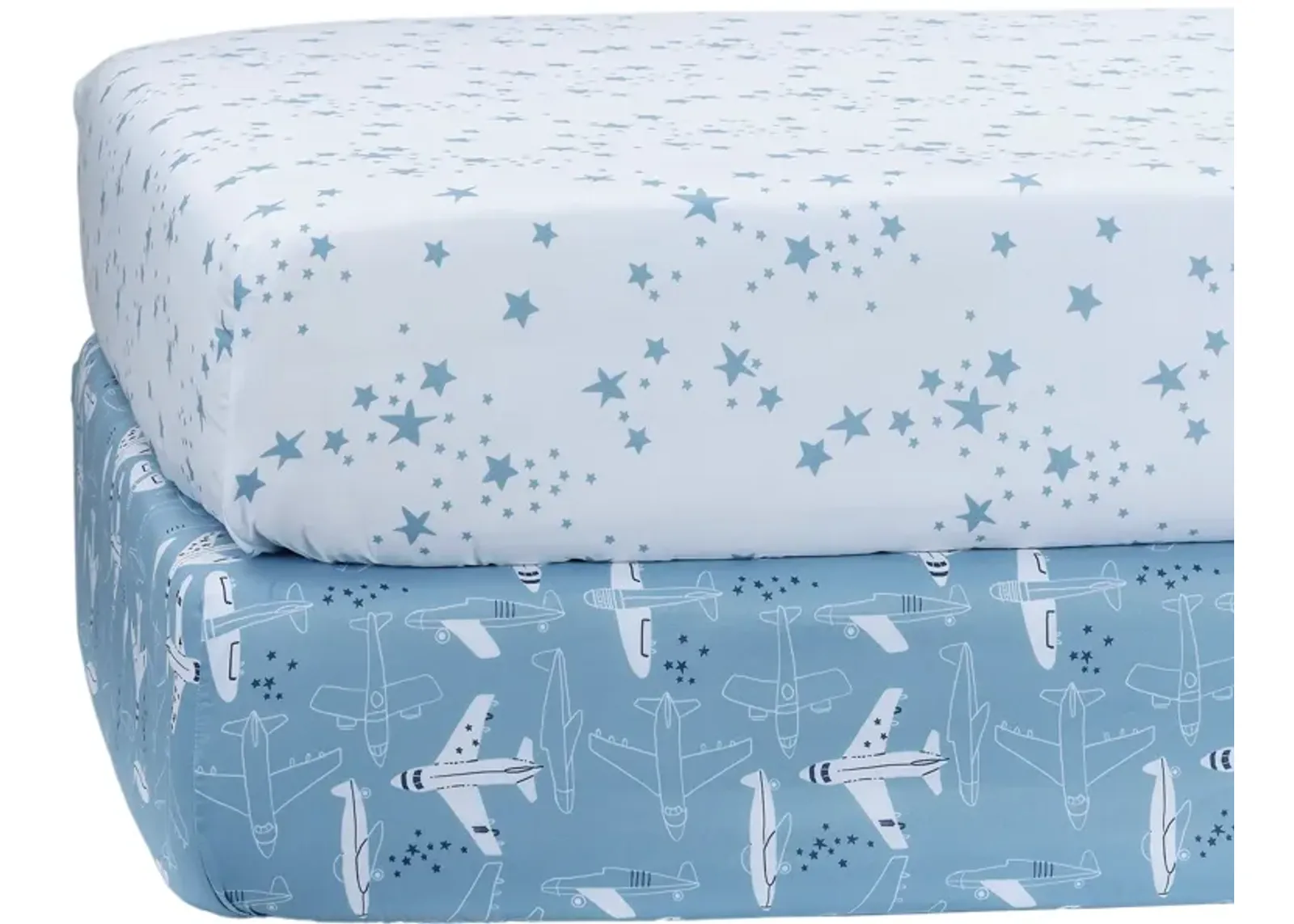 Bedtime Originals Airplane/Stars Aviation 2-Pack Fitted Crib/Toddler Sheet Set