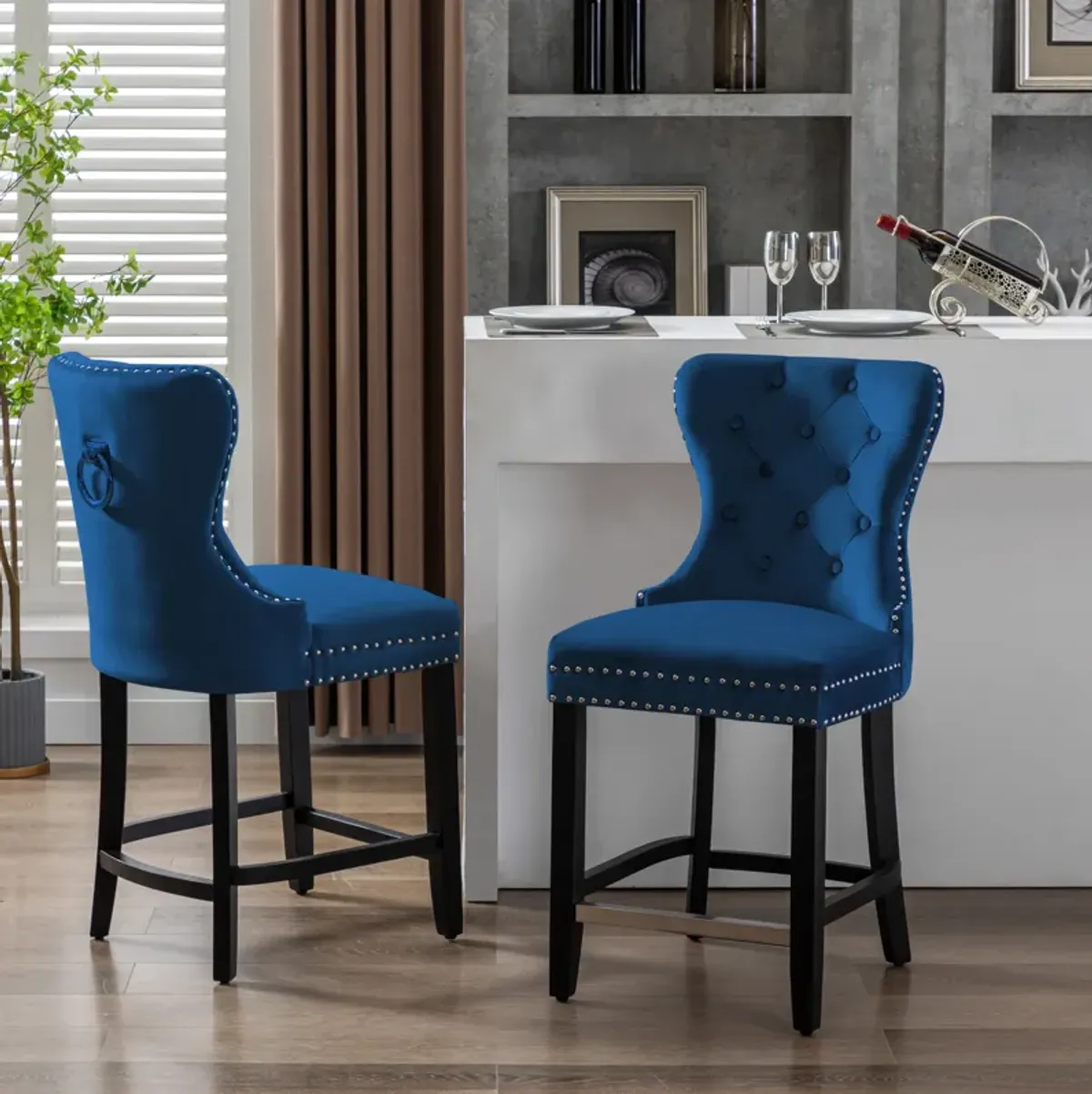 WestinTrends 24" Tufted Velvet Counter Stool (Set of 2)