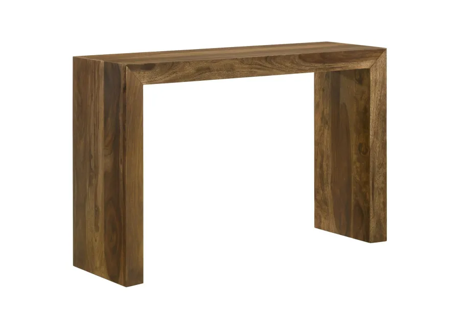 Ody 34 Inch Console Sofa Table, U Shaped, Sheesham Wood, Auburn Brown - Benzara