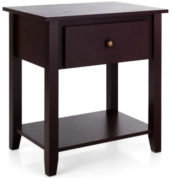 Hivago Nightstand with Drawer and Storage Shelf for Bedroom Living Room