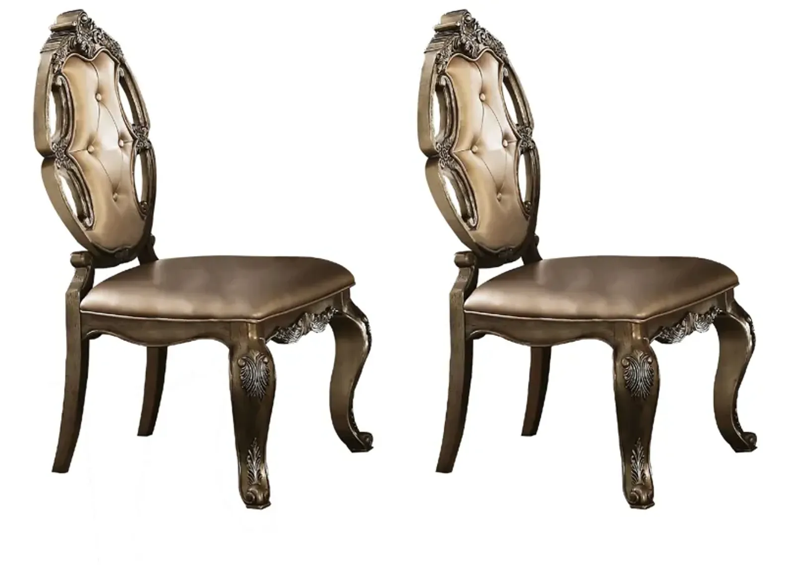 26 Inch Dining Chair, Faux Leather, Set of 2, Champagne Gold-Benzara