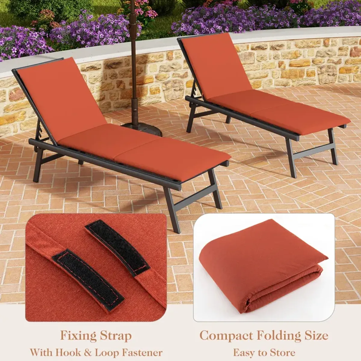 Outdoor Chaise Lounge Cushion Patio Furniture Folding Pad with Fixing Straps