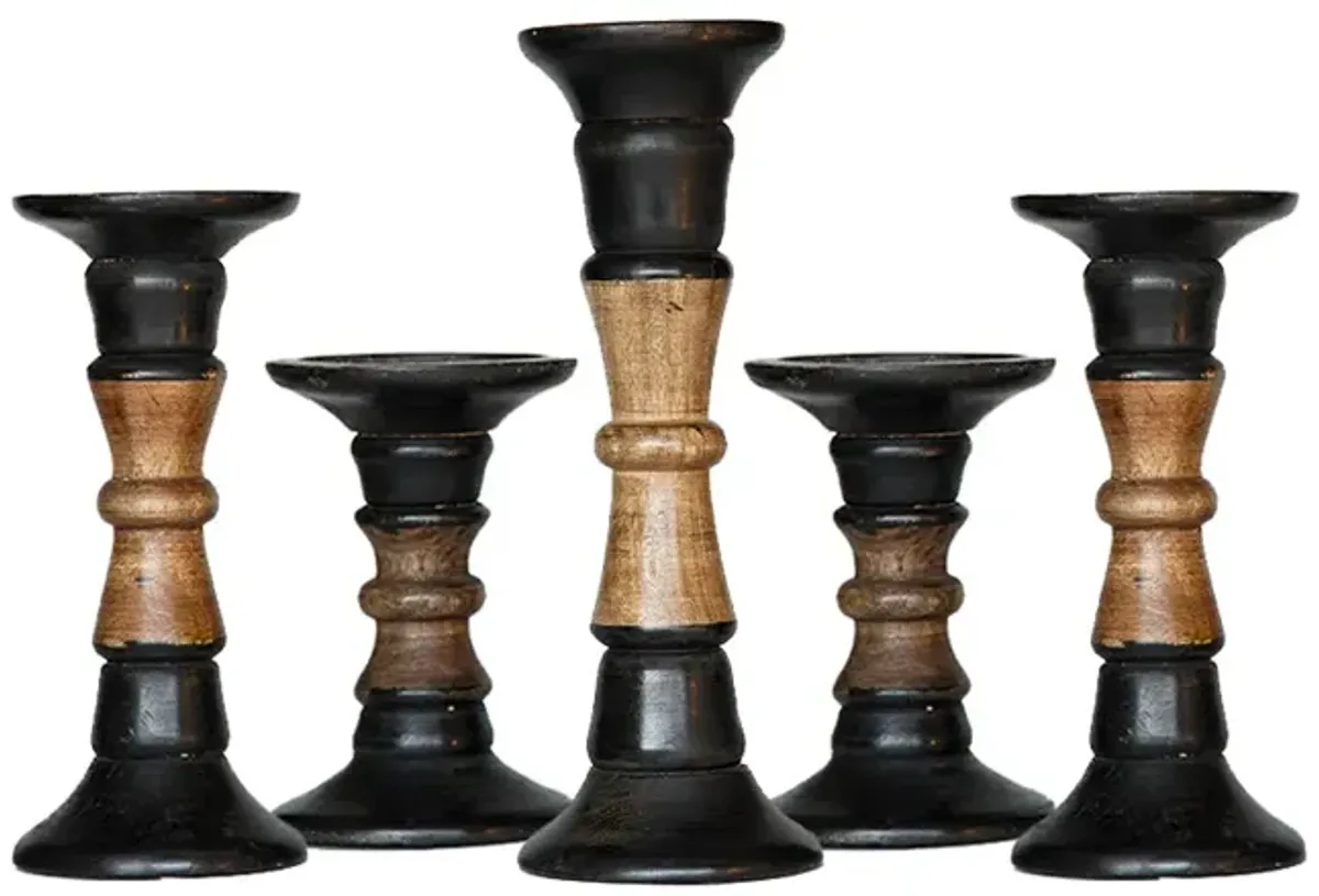 Traditional Dark Polish Eco-friendly Handmade Mango Wood Set Of Five 6",9",12",9" & 6" Pillar Candle Holder BBH