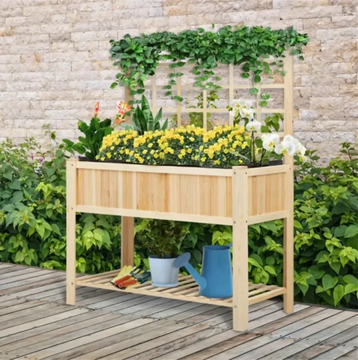 Flower Shelf, Planter Box & Garden Box Plant Stand for Indoor & Outdoor Gardening Display