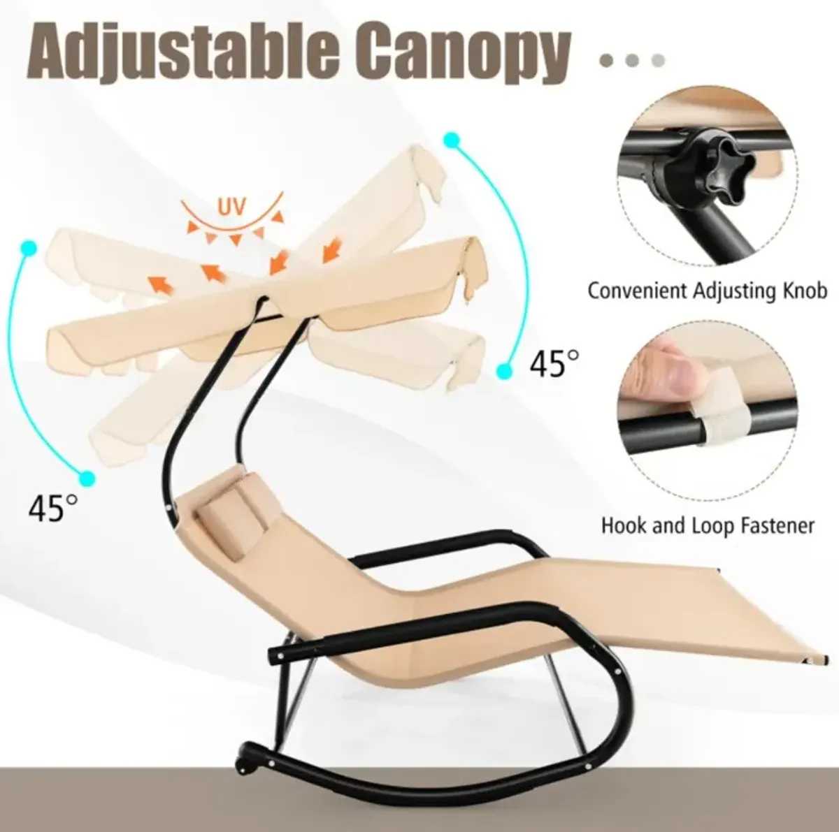 Hivvago Outdoor 2 Persons Rocking Chaise Lounge with Canopy and Wheels