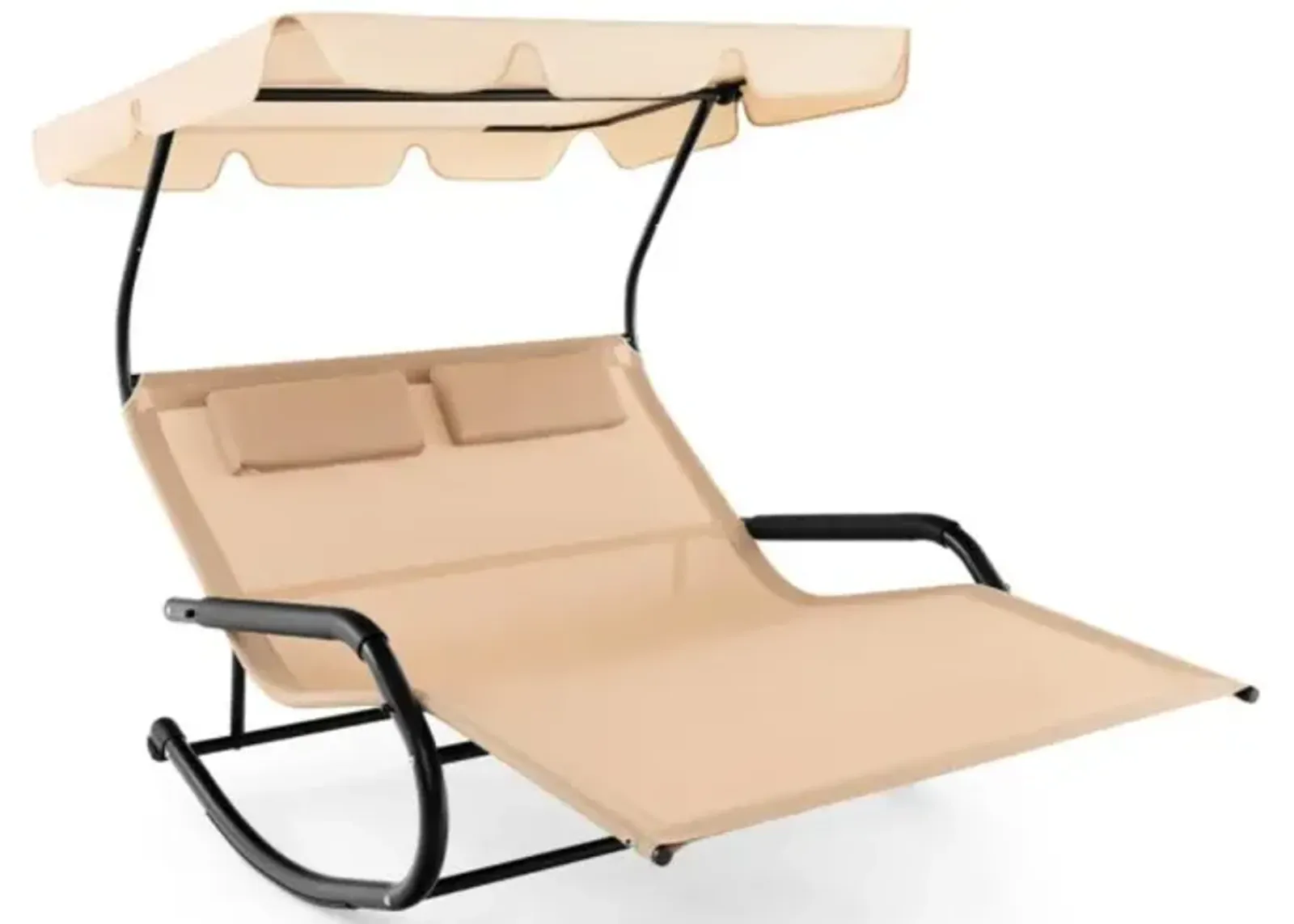 Hivvago Outdoor 2 Persons Rocking Chaise Lounge with Canopy and Wheels