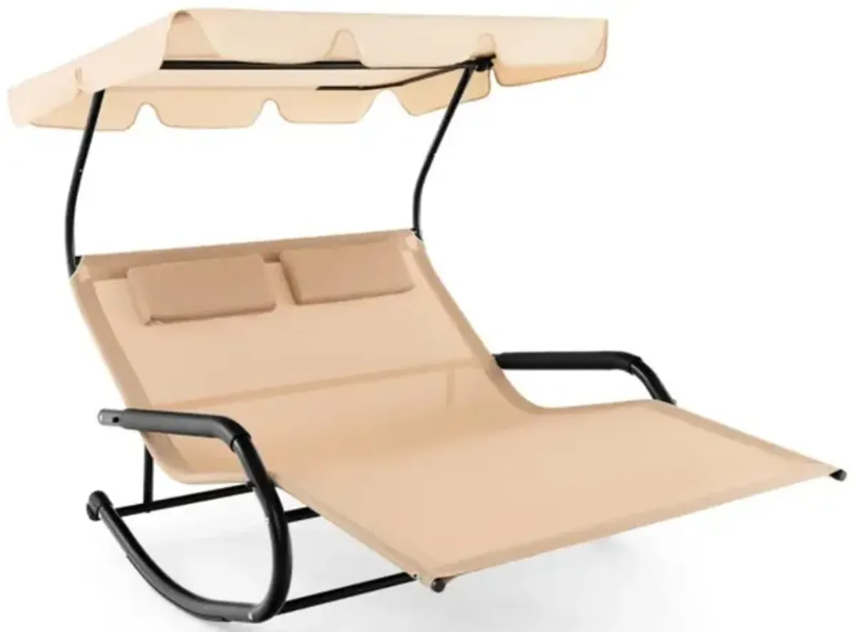 Hivvago Outdoor 2 Persons Rocking Chaise Lounge with Canopy and Wheels