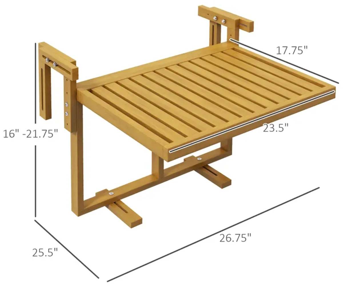 Outsunny Railing Table w/ Adjustable Height, Outdoor Hanging Table, Natural