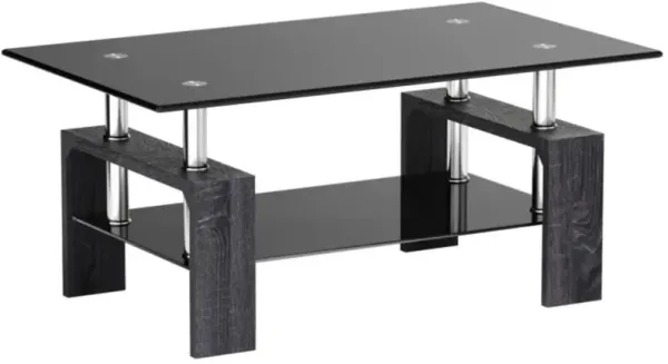 Rectangular Tempered Glass Coffee Table with Shelf
