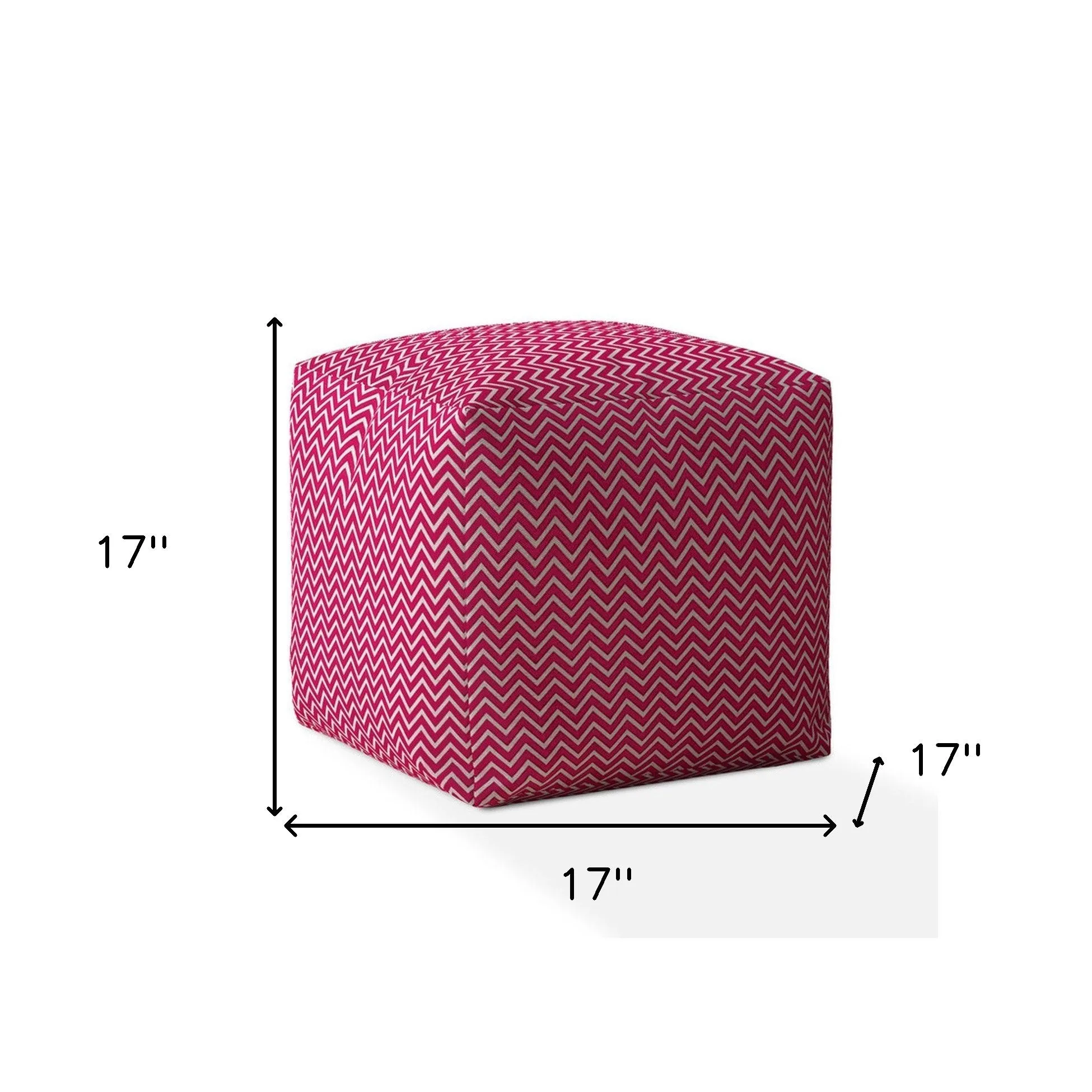 Homezia 17" Pink Cotton Chevron Pouf Ottoman